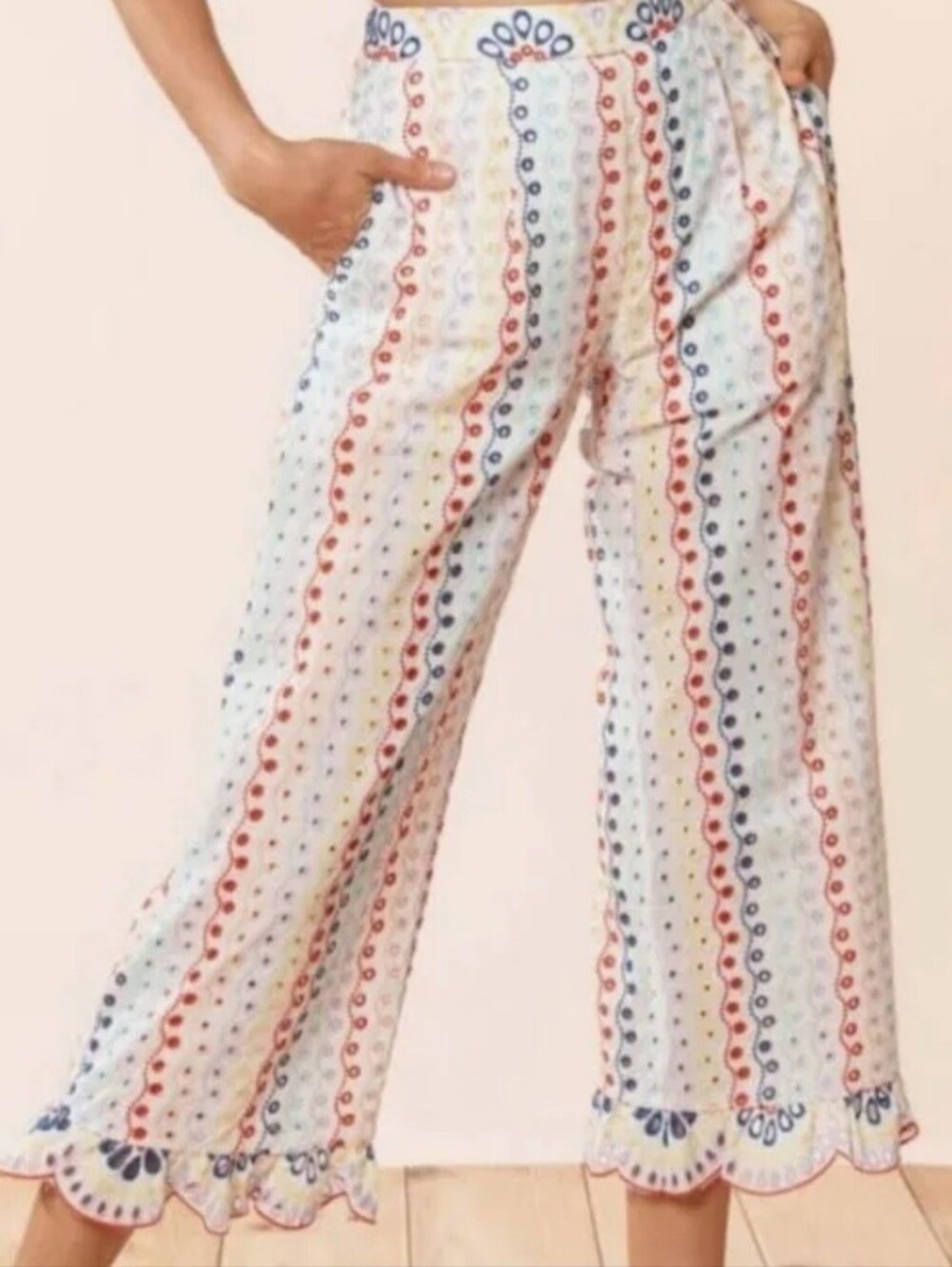 Red Carter Embroidered Trousers Sz S